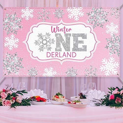 Winter Onederland Backdrop Banner Pink Srebrna Pahuljica Fotografija Pozadina Djevojke Slatko Prvi Božić Rođendanske Zabave Dekoracije