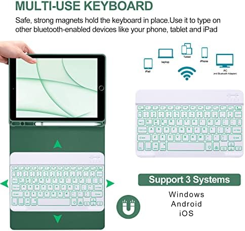 BORIYUAN iPad 9. 2021/8./7. generacija kućišta za tastaturu, 7 boja sa pozadinskim osvetljenjem odvojiva tastatura Slim Folio Smart