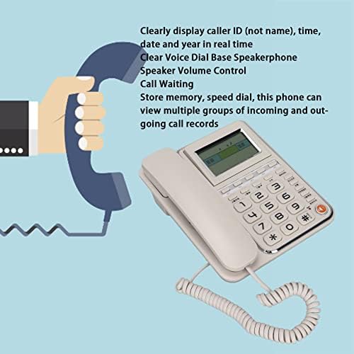 LBEC ožičeni telefon kod kuće, telefonski ekran godine sa velikim tipkama koji čekaju poziv zvučnika za kontrolu bijelog jačine zvuka