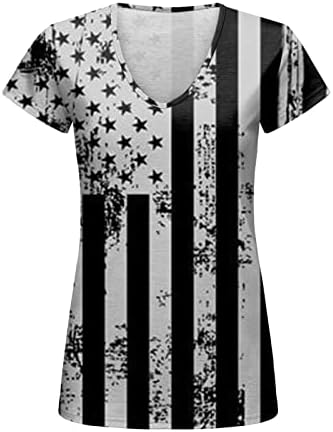 4th of July Shirts for Women Casual Summer američka zastava T-Shirt kratki rukav V-izrez Stars Striped Patriotska bluza Top