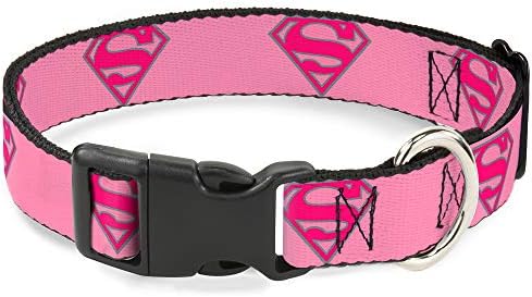 Konkl-dolje ovratnik za pse Plastični isječak Superman štit ružičasta 15 do 26 inča širine 1,0 inča