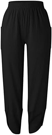 Grge Beuu ženske pamučne posteljine duge hlače elastični struk visoke struke casual pantalone Capri obrezane vrećaste hlače sa džepom