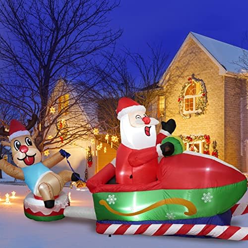 DUKASOU 8 FT Božić Gumenjaci vanjski ukrasi, napuhavanje Božić Blow Up vanjski dvorište dekoracije, Snowmobile Santa Claus i sob saonice