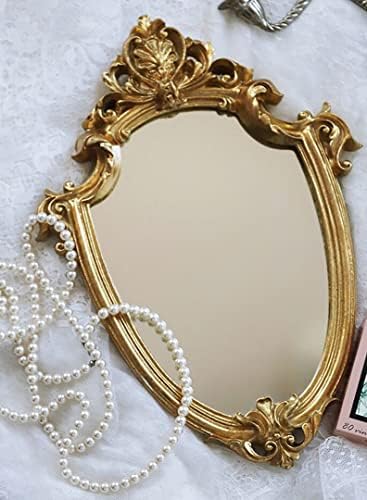 Nerien Resin Vintage Makeup ogledalo dekorativno stolno pravokutno ogledalo zlatno stono Kozmetičko ogledalo sobarica djevojka toaletno