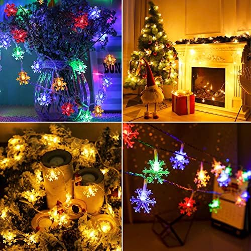 Snowflake Božićna svjetla na baterije, promjena boje svjetla za pahulje niz sa tajmerom, 25.7 Ft 50LED Fairy svjetla za božićno drvo