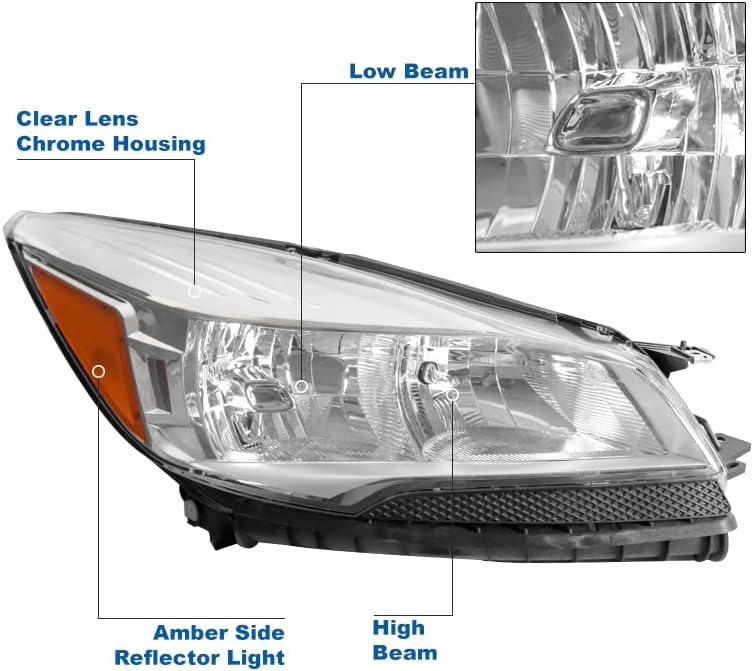 ZMAUTOPARTS zamjena Chrome farovi farovi sa 6,25 bijele LED DRL svjetla za 2013- Ford Escape