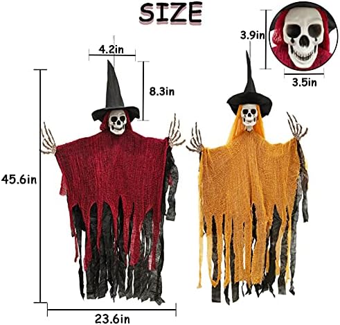 2 paket Halloween Dekoracije vanjski viseći kostur Ghost dekoracije 45.6 Scary Grim Reapers sa šeširom za Noć vještica izvan dvorišta