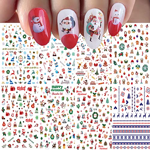 8 listova Božićne naljepnice za umjetnost noktiju crtani film dizajn noktiju 3D samoljepljive naljepnice za nokte Santa Claus naljepnice