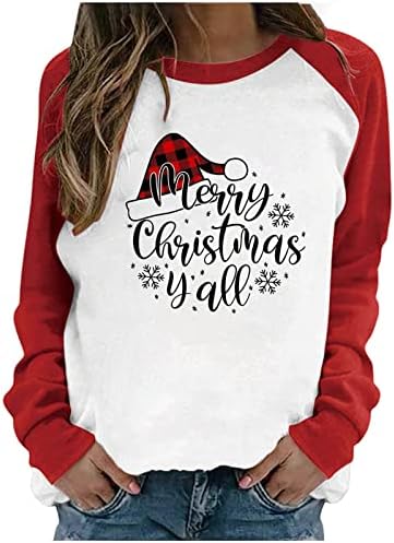 Sretan Božić Y'all Dukseri za žene s dugim rukavima Crewneck Xmas Holiday Party Tops Funny Slatka bluza za potkoljenice
