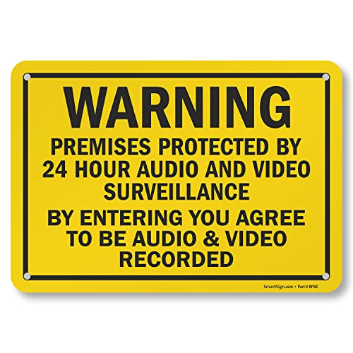 SmartSign 5 X7 inčni Upozorenje - prostorije zaštićene 24-satnom audio i video nadzorom Naljepnice za naljepnice, 5 mil laminirani