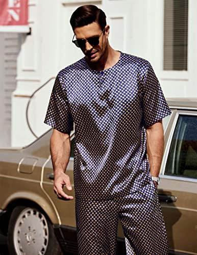 Ekouaer Muška svilena satenska pidžama Set kratkih rukava odjeća za spavanje svilena Loungewear sa dugim pantalonama