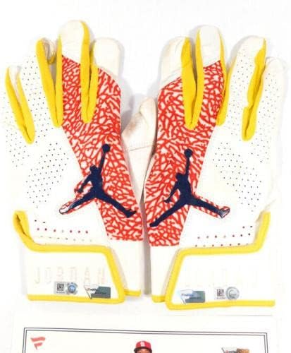 Igra Dexter Fowler Cardinals 2019-korištene bijele/crvene / žute jordanske rukavice za udaranje - MLB game rabljene rukavice