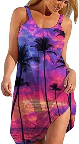 WPoumv ljetne haljine za žensko pejzažno printom za ručno odijelo bez rukava casual crewneck haljina za plažu u trendy mini sandress