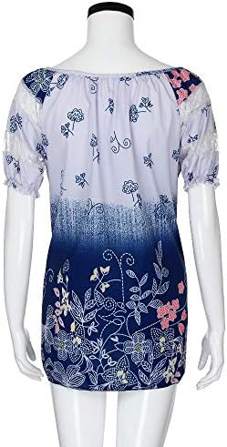 Žene 2023 Ljetne ležerne majice čipkane boje V izrez kratki rukav vrhovi labave cvjetne bluze elegantne cvjetne tinejdžere