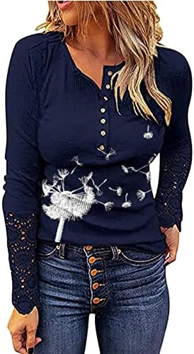 Basysin Falls Tops Women 2022 Košulja za etničke pruge Henley dugih rukava Tunički čipka majica Ležerne bluze