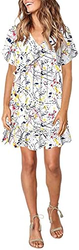 BMISEGM Ženska haljina tunika Frill cvjetni print Aline iznad koljena ljetna kratka rukava mini haljina ravna majica