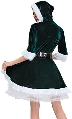 LCZIWO ženska santa božićna kostim sa haljinom s kapuljačom velvet mini haljine cosplay santa claus fantastična odjeća