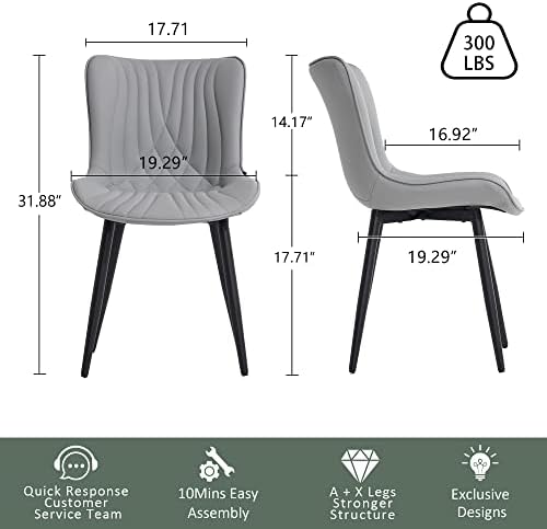 YOUTASTE sive trpezarijske stolice Set od 2 tapacirane kuhinjske stolice za trpezariju Mid Century moderne metalne noge stolice sa