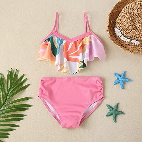 Kupaći kostim za djevojčice ljetni ružičasti listovi štampani kupaći kostim za odmor dvodijelni komplet kupaćih kostima za djevojčice