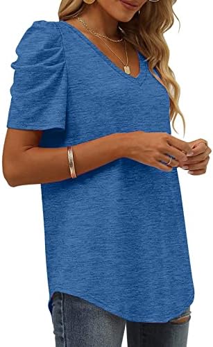 Opružne bluze za žene 2023 trendi čvrste rukave sa kratkim rukavom V izrez labave majice radni vrhovi