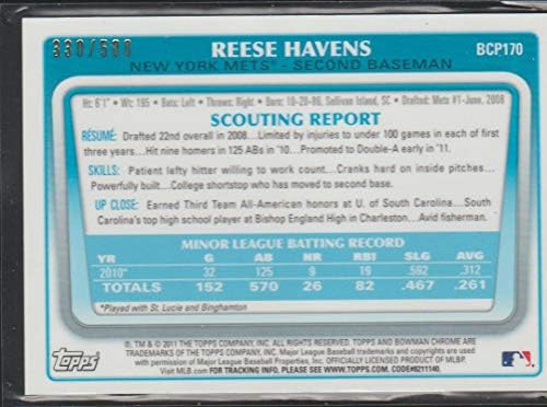 Reese Havens # 30/500 2011 Bowman - Chrome izgledi - refraktor # BCP170