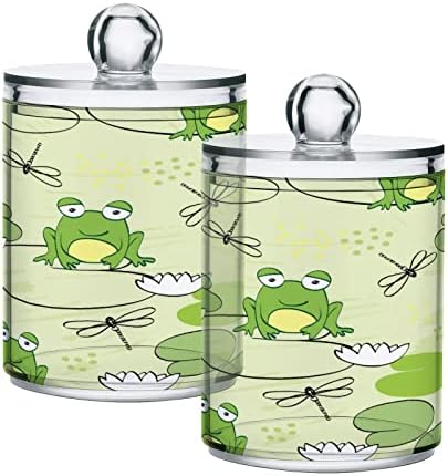 Xigua 2 Pack Qtip Držač dispenzer sa poklopcima Frog Lotus Dragonfly Clear Plastični Jar Set za kupatilo Organizacija za pohranu kupaonica,