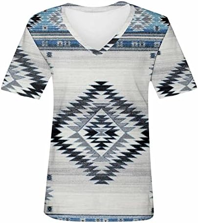 Majice za žene grafički Aztec Cowgirl Zapadni etnički stil uzorak V vrat kratki rukav udoban pulover vrhovi