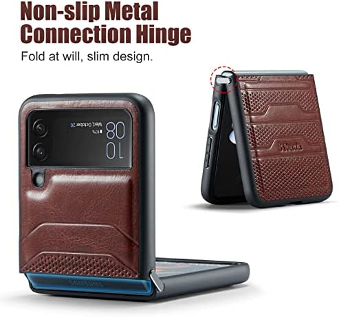 Sibada dizajniran za Galaxy Z Flip 4 5G slučaj sa priključnim šarkama Vegan koža Shockproof poklopac za Samsung Z Flip4-Brown