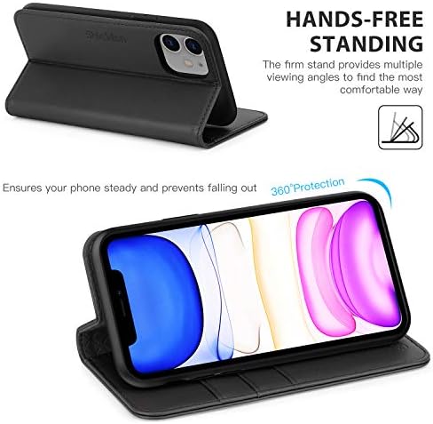 SHIELDON iPhone 11 Case, iPhone 11 Wallet Case, Genuine Leather Magnetic Cover Kickstand RFID Slot za kartice za blokiranje sa TPU