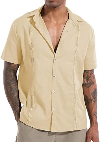 Nmglhnm Muns casual pamučna posteljina kratki rukav s dolje Kubanska guayabera majica Summer Beach majica