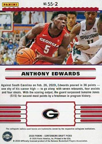 2020-21 PANINI TERTINDERS Nacrt odabire sjedala na prednjem retku # 2 Anthony Edwards Georgia Bulldogs RC Rookie košarkaška trgovačka kartica