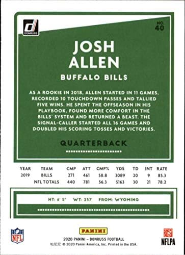 Panini Amerika 2020. Donruss 40 Josh Allen Buffelo Bills NFL fudbalska trgovačka kartica