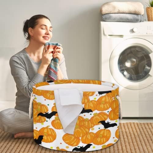 Pumpkins i bat Halloween Velike okrugle košare za skladištenje košare za pranje rublja sa ručkim košarom za pohranu za skladištenje