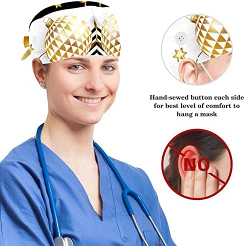 Podesiva hirurška medicinska sestra, radna kapa sa luknim prstenima za žene, zlatni borić s bouffama