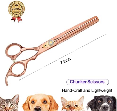 PURPLEBIRD 7 inča Chunkers makaze za njegu pasa sa 21 zubom, profesionalna sigurnost šišanje tupih vrhova za pse mačke japanski Nerđajući