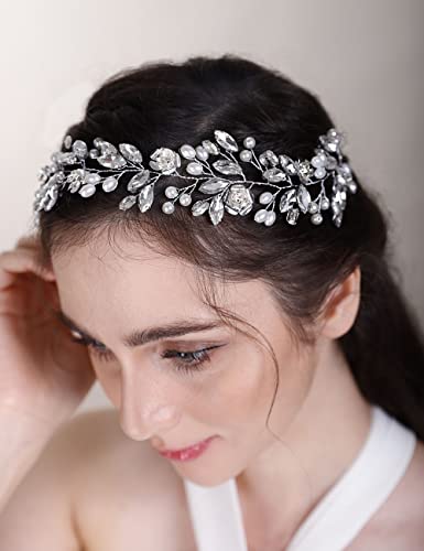 Chargances Bride Pearl Flower traka za glavu vjenčanje Kristal duga kosa Vine Bridal Rhinestone Prom Hair Accessories za žene i djevojčice