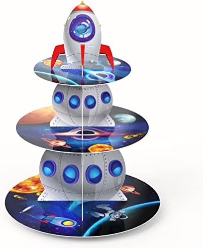 3 raketne raketne stanice Cupcake stalak vanjski prostor rođendan kartonski kanal za držač za držač Galaxy Party Desert Tower solarni sistem za zabavu za djecu za dječji tuš s radom