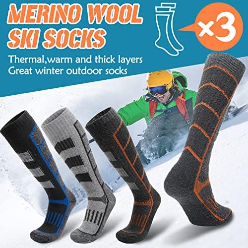 Antsang muškarci Žene Merino Vuna Ski Thermal Topli debeli koljena Visoke čarape Skijaške čarape za hladno vrijeme 3 parove