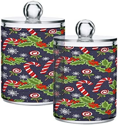 Alaza 4 Pack Qtip Držač Dispenser Božićne pahulje Holly BERRIES Candy Poinsettia Organizator kupaonica Kanisteri za pamučne kuglice