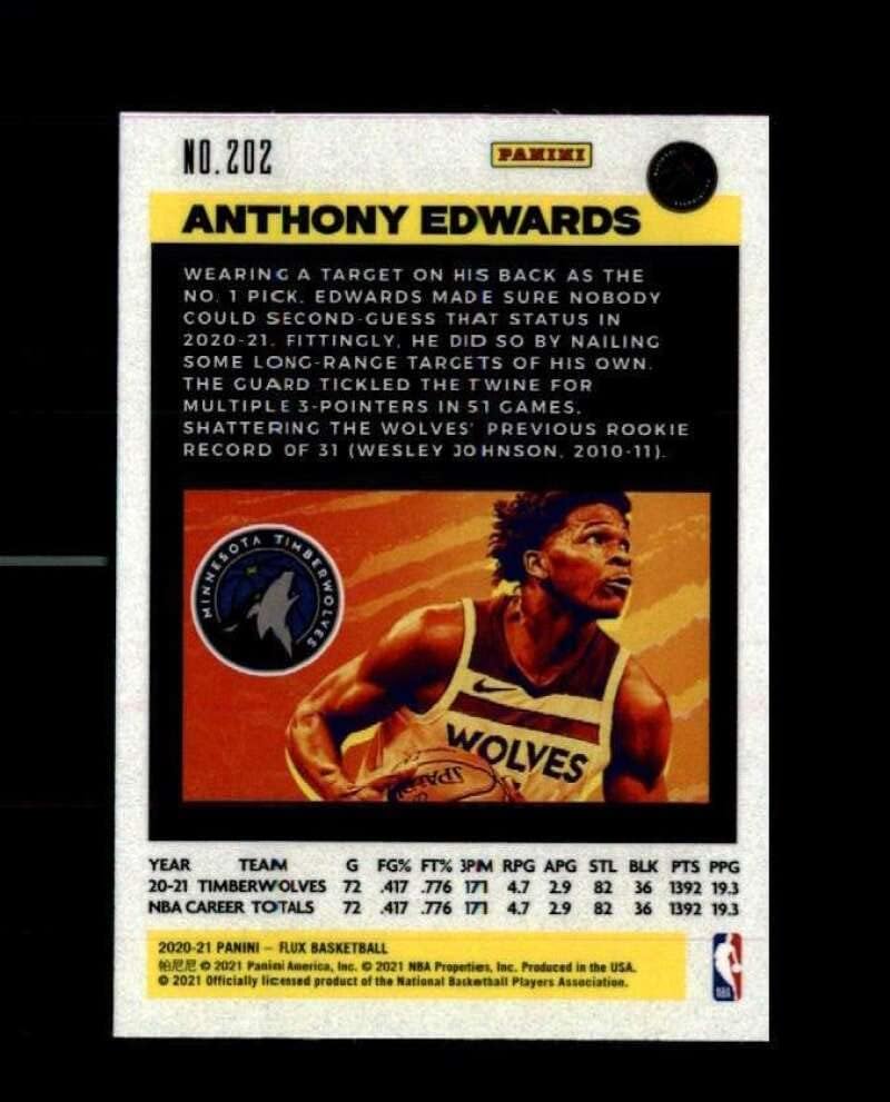 2020-21 Panini Flux 202 Anthony Edwards RC Rookie Minnesota Timberwolves NBA košarkaška trgovačka kartica