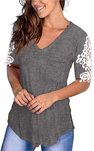 Ženska elegantna bluza čipkasta kukičana kratka rukava V izrez Tees ljetna Casual jednobojna majica osnovne bluze od tunike