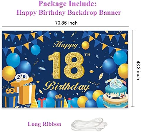 Wiipenex Happy 18th birthday Backdrop Banner 70.86 x 43.3 plavi ukrasi za 18. rođendan  za djevojčice od 18 godina dječaci baloni