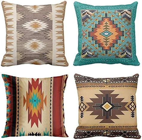 Emvency set od 4 baca jastuk natpise plemenske zapadne geometrijske šarene prirode uzorak u boji SW Turq narančasti ukrasni jastuk