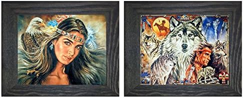 Indijanka američka zidna dekor indijska djevojačka i šef sa Wolf slike dva seta 8x10 Crna uokvirena Art Art Plaste