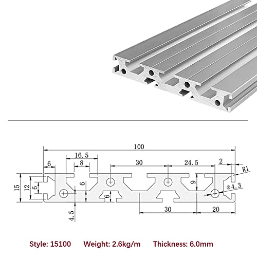 Mssoomm 1 pakovanje 15100 dužina profila ekstruzije aluminijuma 45,67 inča / 1160 mm srebro, 15 x 100 mm 15 serija T Tip T-Slot Evropski