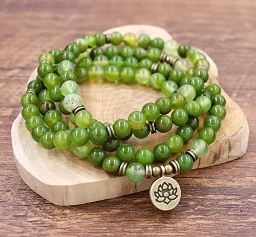 Th Smart -108 perle Mala molitvena ogrlica-zelena jade perle zacjeljivanje balansirajućeg kamena ogrlica-prirodna kamena joga medijacija