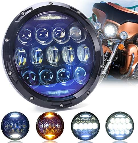 AUDEXEN 130W 7-inčni okrugli LED farovi plava sočiva sa Halo prstenom DRL žmigavca i dugim kratkim svetlima kompatibilnim sa Harley