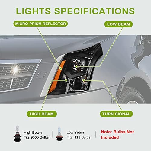 AUTOSAVER88 sklop farova kompatibilan sa 2010 2011 2012 2013 2014 2015 Cadillac SRX Black Housing Clear Lens Amber Reflector