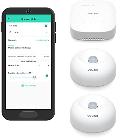 YoLink SpeakerHub & dva senzora pokreta Smart Home i sigurnosni komplet – Audio Hub reprodukuje tonove/zvukove, izgovorene poruke,