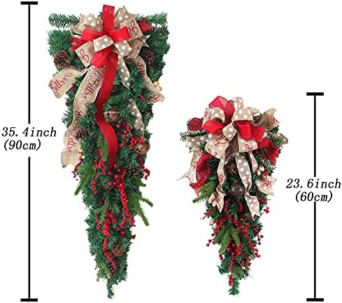 Božićni vijenac za prednje vrata, [2022 novi veći] 90cm / 35in umjetni ukrasni božićni vijenac s bračnim vijencem s zvonom vrpce borovom